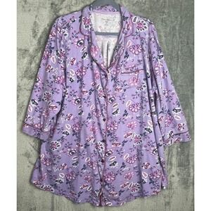 Dreams Co Nightgown Size 2X‎ Purple Floral Cotton Button Up Cozy Cottagecore